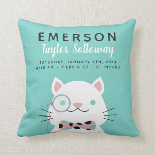 Fancy katten met monocle geboorte Stats Kussen