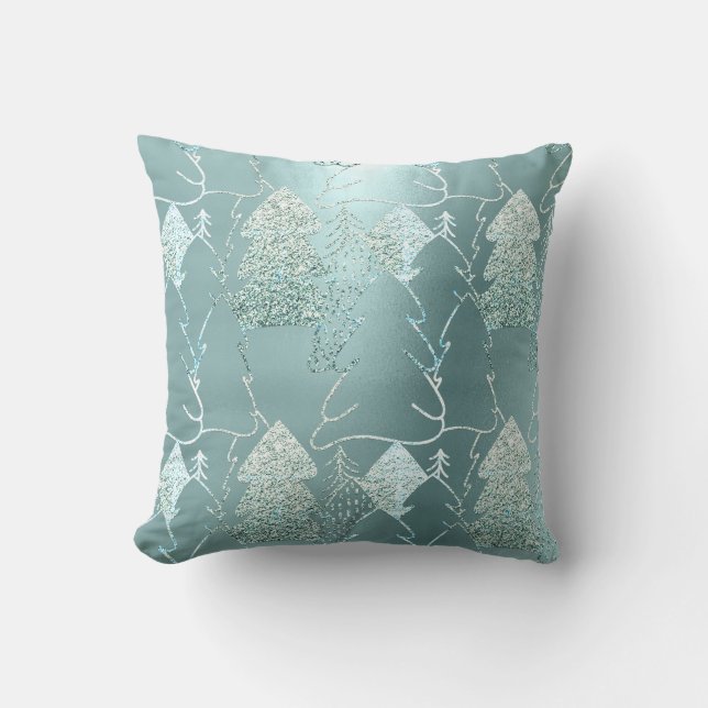 Fancy kerstboom Glitter Ice Blue Aqua Gray Kussen (Voorkant)