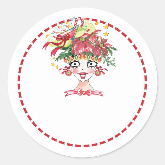 Fancy kerstsassy Lady Klassic Round Sticker (Voorkant)