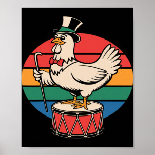 Fancy Kip op Trommel Retro Regenboog Marcherende N Poster