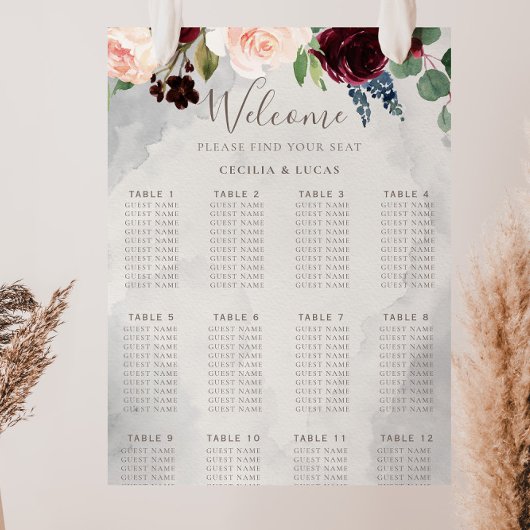 Fancy Klassieke Roos Flowers Wedding Seating Chart Poster