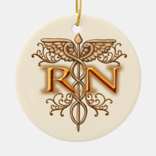 Fancy koper Caduceus RN Nurse Keramisch Ornament
