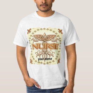 Fancy kopercaduceus-verpleegkundige t-shirt