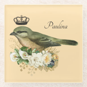 Fancy kroonvogel op perzikgepersonaliseerd glazen onderzetter