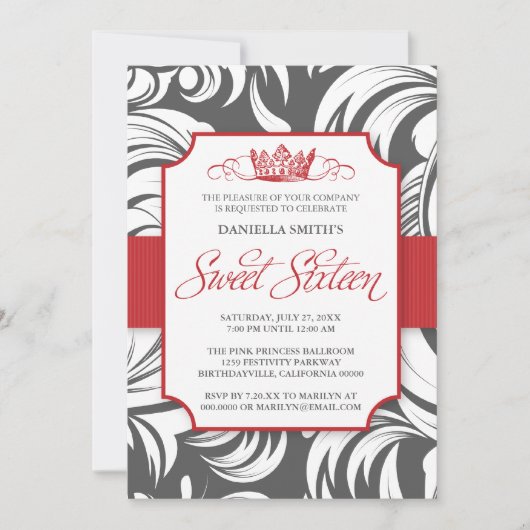 Fancy kroonzweet-zestiende verjaardag-uitnodiging kaart (Voorkant)