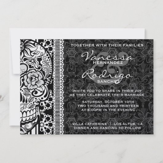 Fancy Lace Sugar Skull Day of the Dead Invitation (Devant)