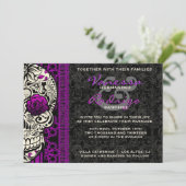 Fancy Lace Sugar Skull Day of the Dead Invite Kaart (Staand voorkant)