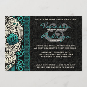 Fancy Lace Sugar Skull Day of the Dead Invite Kaart