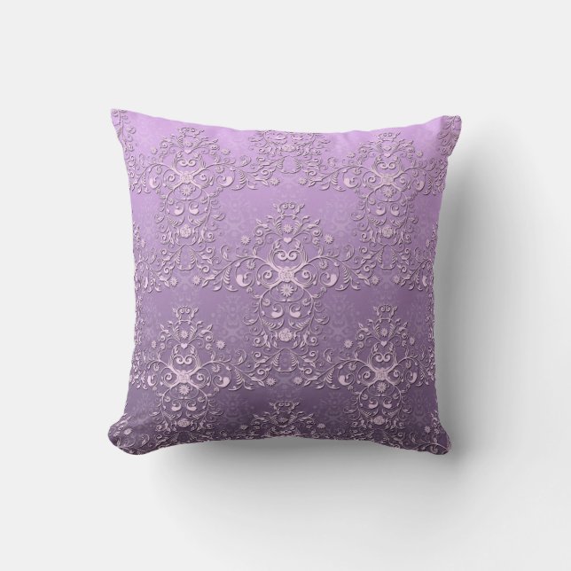 Fancy Lavendel en Paarse Two Tone Damask Kussen (Voorkant)
