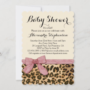 Fancy Leopard Rose Bow Girl Baby shower Invitation
