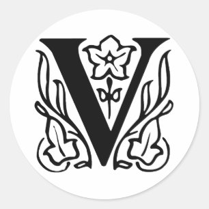 Fancy letter V Ronde Sticker