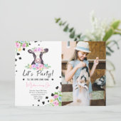 Fancy lettertype Koe Verjaardagsfotouitnodiging Kaart (Staand voorkant)