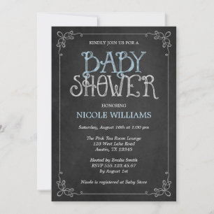 Fancy Lijst Blauw Chalkboard Baby shower Kaart
