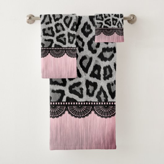 Fancy luipaard en kant met roze blindheid bad handdoek (Insitu)