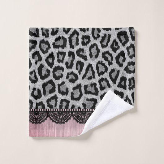 Fancy luipaard en kant met roze blindheid bad handdoek (Wasdoekje)