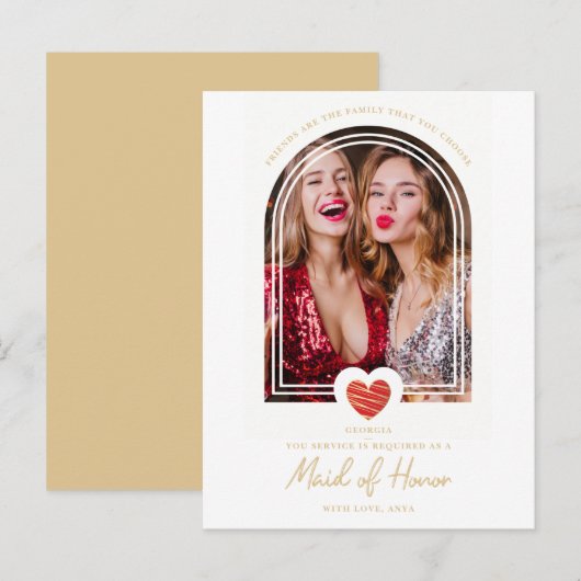 Fancy Maid of Honor Red Heart Photo Proposal Briefkaart (Voorkant / Achterkant)