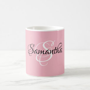 Fancy Manuscript Gepersonaliseerd Roze Monogram va Koffiemok