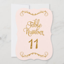 Fancy Manuscript Glitter Table Number 11 Weddings Kaart