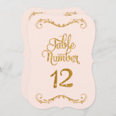 Fancy Manuscript Glitter Table Number 12 Weddings Kaart (Voorkant / Achterkant)