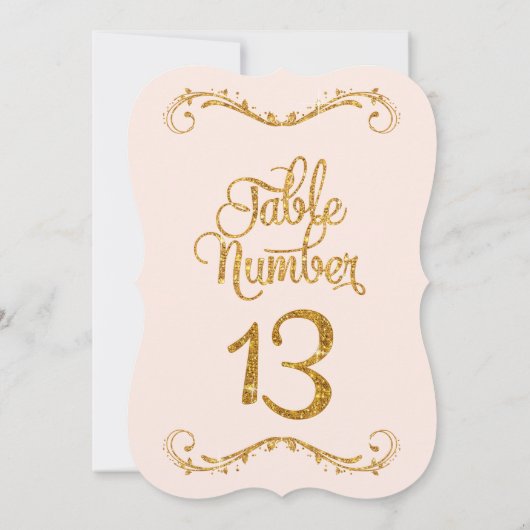 Fancy Manuscript Glitter Table Number 13 Weddings Kaart (Achterkant)