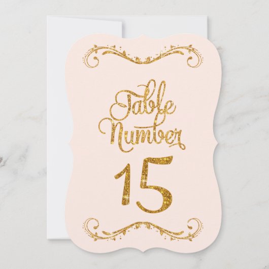 Fancy Manuscript Glitter Table Number 15 Weddings Kaart (Achterkant)