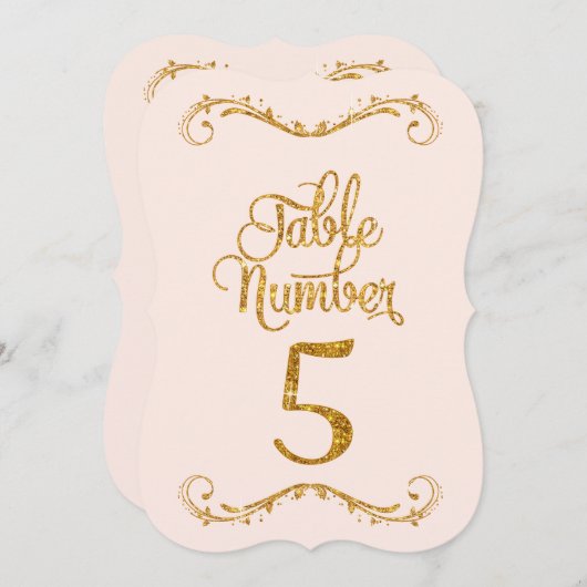 Fancy Manuscript Glitter Table Number 5 Weddenscha Kaart (Voorkant / Achterkant)
