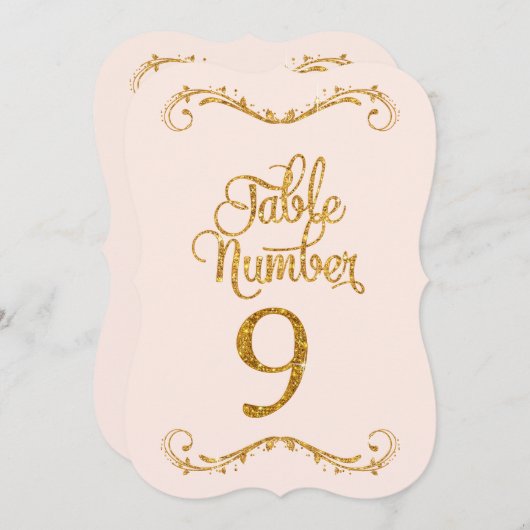 Fancy Manuscript Glitter Table Number 9 Weddenscha Kaart (Voorkant / Achterkant)