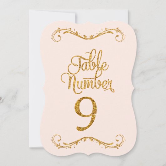 Fancy Manuscript Glitter Table Number 9 Weddenscha Kaart (Voorkant)