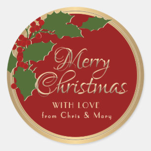 Fancy Manuscript Gold Kerst met Liefde van Ronde Sticker