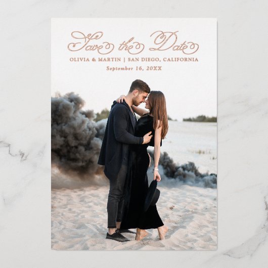 Fancy Manuscript sparen de Datum Folie Uitnodiging (Voorkant)