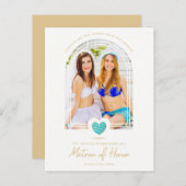 Fancy Matron of Honor Blue Heart Photo Proposal Briefkaart (Voorkant / Achterkant)