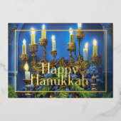 Fancy Menorah met groen Folie Feestdagenkaart (Voorkant)