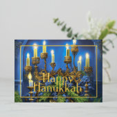 Fancy Menorah met groen Folie Feestdagenkaart (Staand Voorkant)