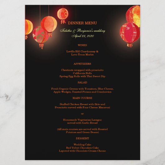 Fancy menu Rood papier Lantaarns Bindmenu (Voorkant)