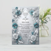 Fancy metaalglam glanzend high-end zilveren bruilo kaart (Staand voorkant)