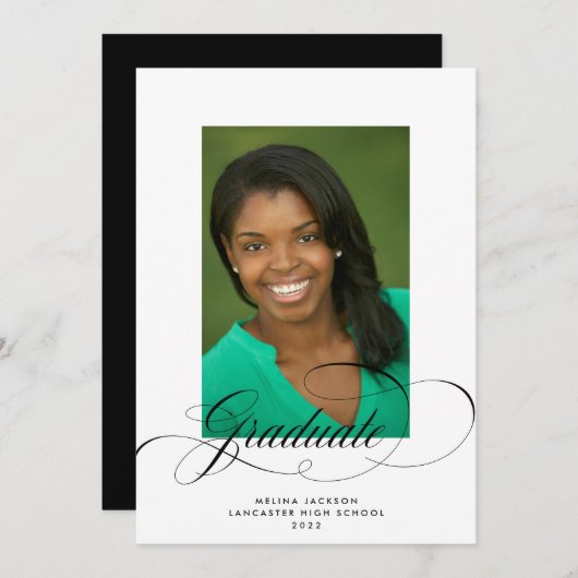 Fancy Monochrome Graduate Photo Faire-part (Devant / Derrière)