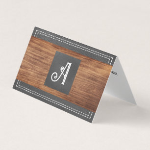 Fancy monogram Dubbel gelaagd leder Hout B Visitekaartjes