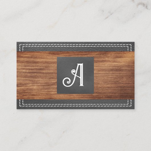 Fancy monogram | Dubbel gelaagd leder | Hout Visitekaartje (Voorkant)