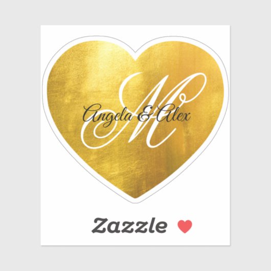 Fancy monogram Faux Geel Gold Foil Heart Sticker (Vel)