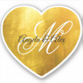 Fancy monogram Faux Geel Gold Foil Heart Sticker (Voorkant)