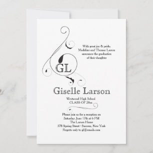 Fancy Monogram (Kies je kleur) Afstudeeruitnodigin Kaart