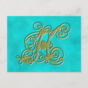 Fancy monogram letter H, kleur aanpassen Briefkaart