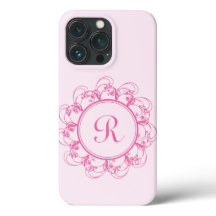 Fancy Monogram met Roze Swirls iPhone Case