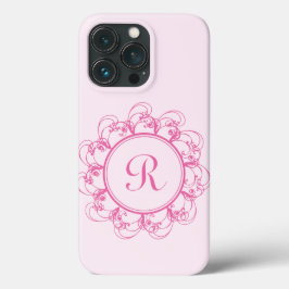 Fancy Monogram met Roze Swirls iPhone Case
