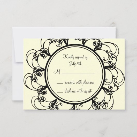 Fancy Monogram RSVP (gebroken wit) Kaartje (Voorkant)