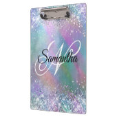 Fancy monogram voor gloeiende iriserende regenboog klembord (Links)