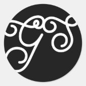 Fancy Monogram Zwart en Wit Ronde Sticker (Voorkant)