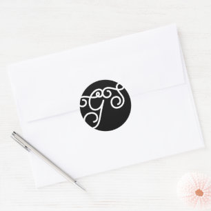Fancy Monogram Zwart en Wit Ronde Sticker