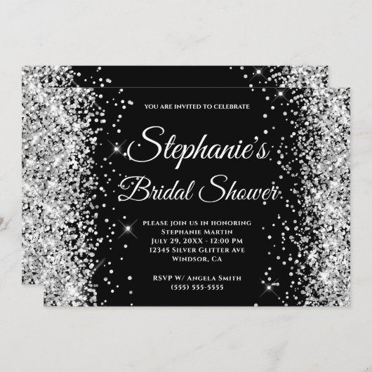 Fancy monogram zwart en zilver kaart (Voorkant / Achterkant)