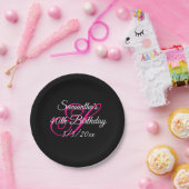 Fancy monogram zwart wit en warm roze papieren bordje (Feest)